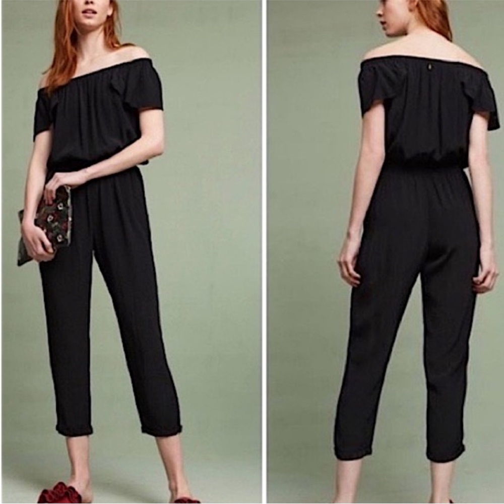 Beachgold Nighttide Black Off-Shoulder Jumpsuit by Anthropologie Size Small